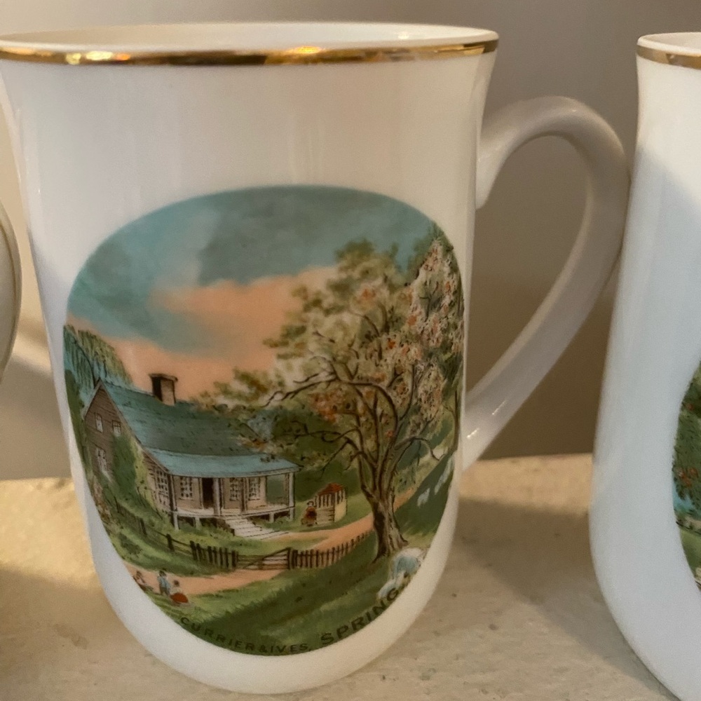Currier & Ives. Winter Mugs. . Set of 4. Never Used. Vintage. Japan. - Picture 3 of 11